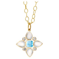 Syna Yellow Gold Blue Topaz and Moon Quartz Flower Pendant with Diamonds