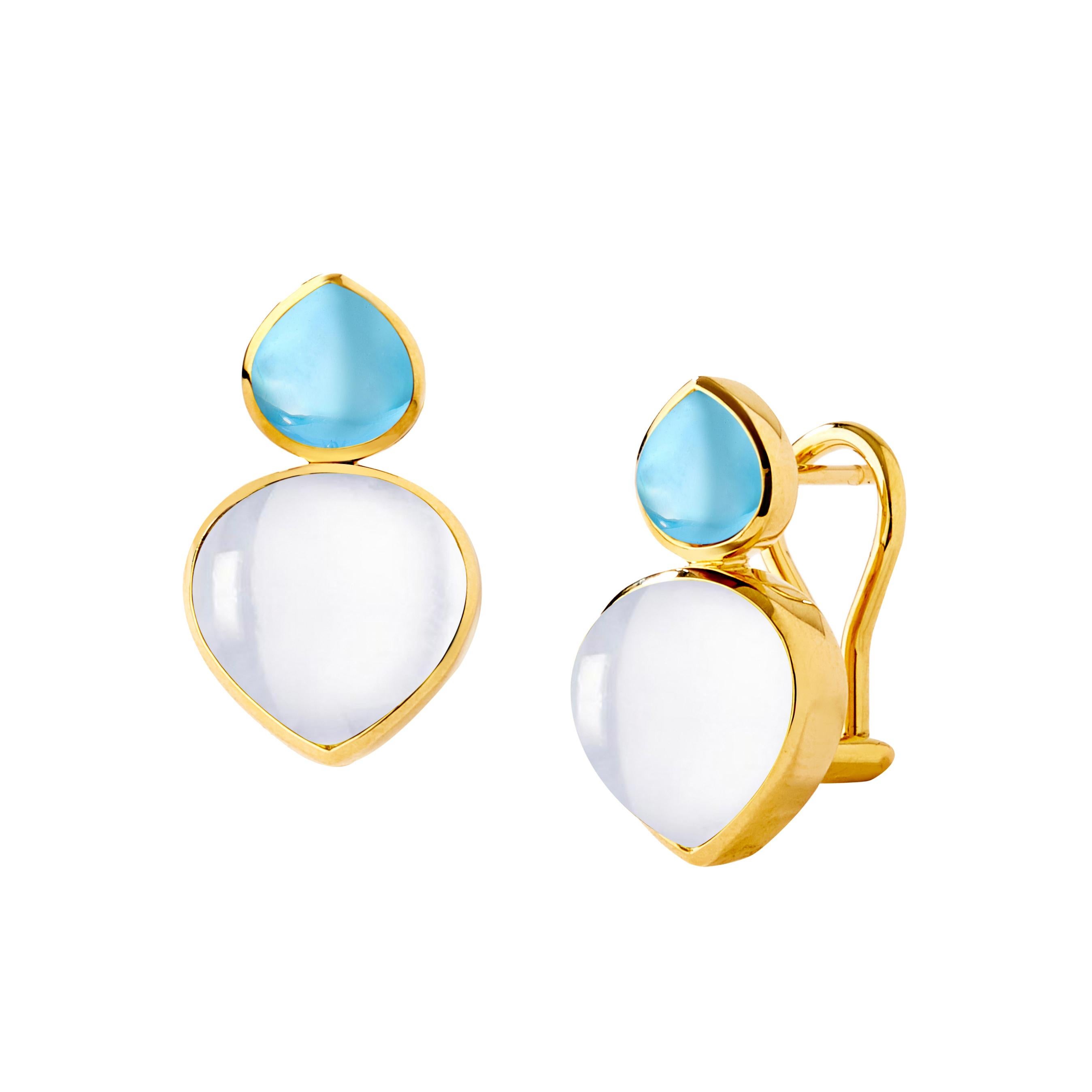 Syna Gelbgold Blautopas und Mondquarz Herz-Cab-Ohrringe (Cabochon) im Angebot