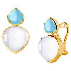 Syna Yellow Gold Blue Topaz and Moon Quartz Heart Cab Earrings