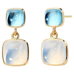 Syna Yellow Gold Blue Topaz and Moon Quartz Sugarloaf Earrings