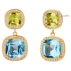 Syna Ohrringe aus Gelbgold mit blauem Topas und Peridot mit Diamanten