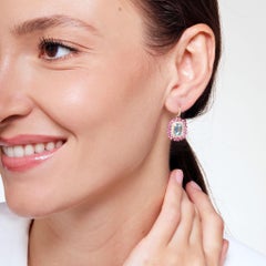 Syna Yellow Gold Blue Topaz and Pink Sapphire Earrings with Diamonds