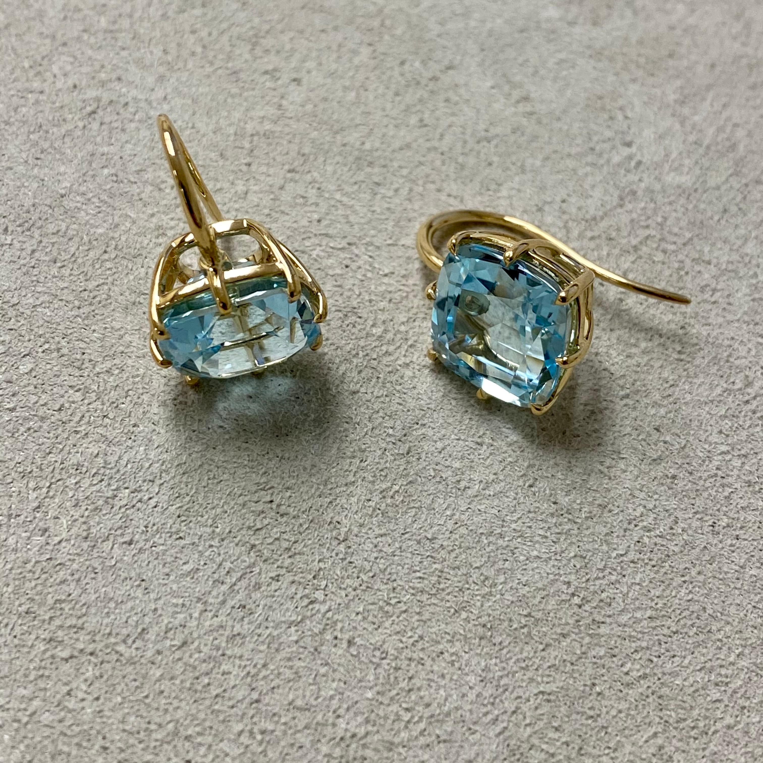Contemporary Syna Yellow Gold Blue Topaz Cushion Earrings For Sale