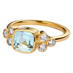 Syna Bague coussin en or jaune, topaze bleue et diamants