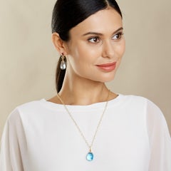 Syna Yellow Gold Blue Topaz Drop Pendant with Diamonds