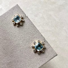 Syna Yellow Gold Blue Topaz Earrings with Diamonds