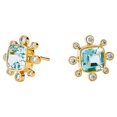 Syna Yellow Gold Blue Topaz Earrings with Diamonds