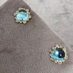 Syna Yellow Gold Blue Topaz Earrings with Diamonds