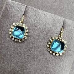 Syna Yellow Gold Blue Topaz Earrings with Diamonds