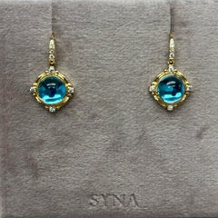 Syna Yellow Gold Blue Topaz Earrings with Diamonds