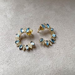 Syna Yellow Gold Blue Topaz Earrings with Diamonds