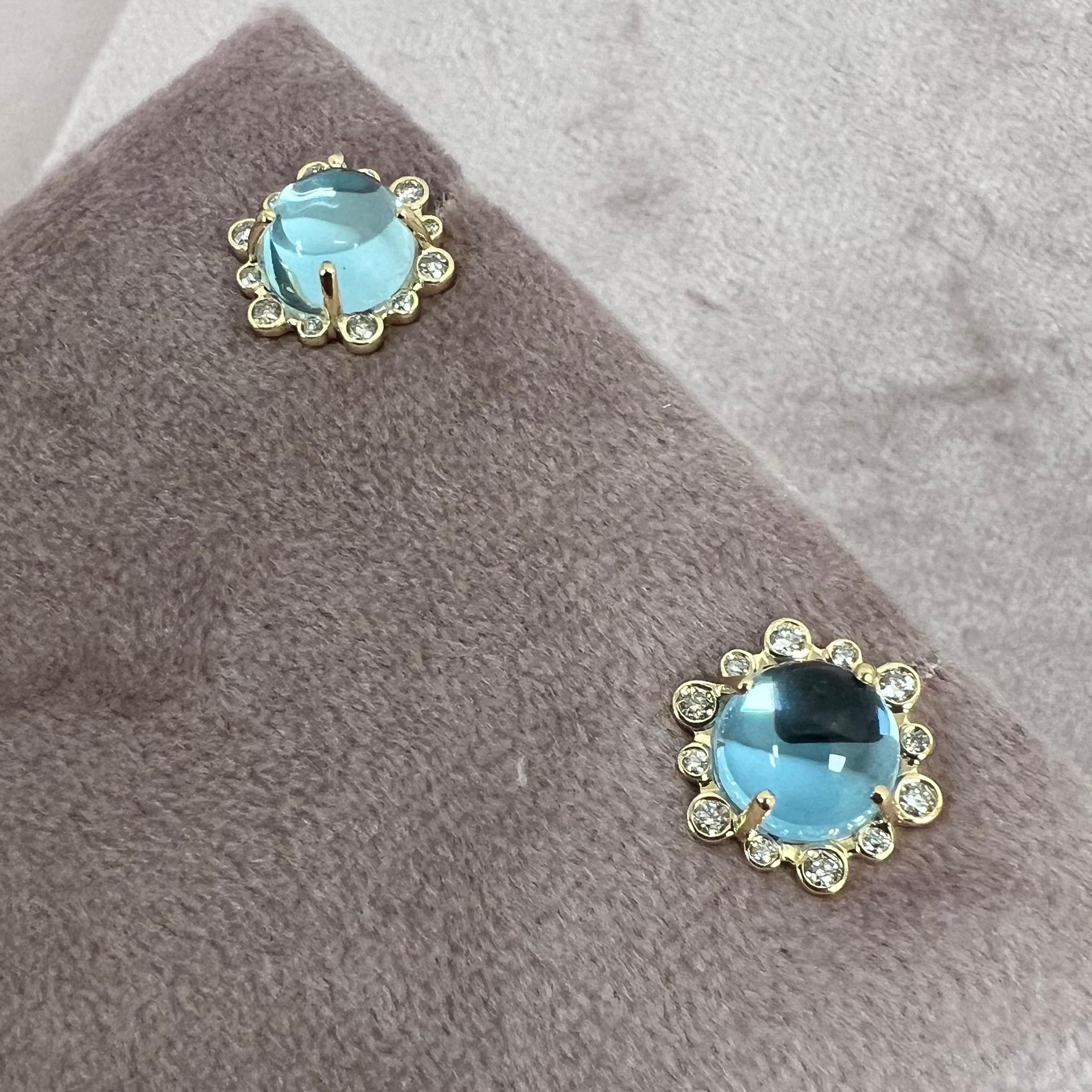 Contemporary Syna Yellow Gold Blue Topaz Earrings with Diamonds For Sale