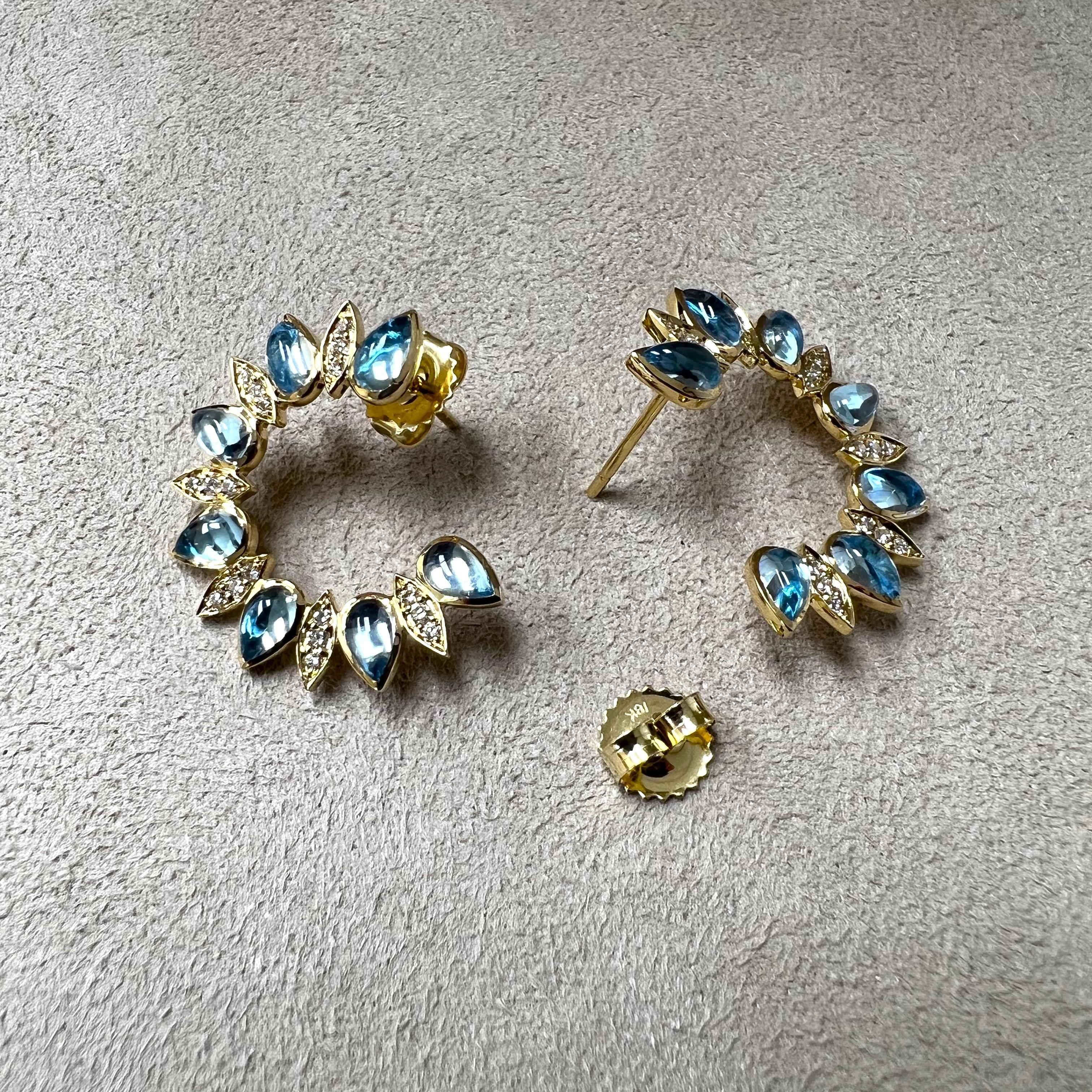 Contemporary Syna Yellow Gold Blue Topaz Earrings with Diamonds For Sale