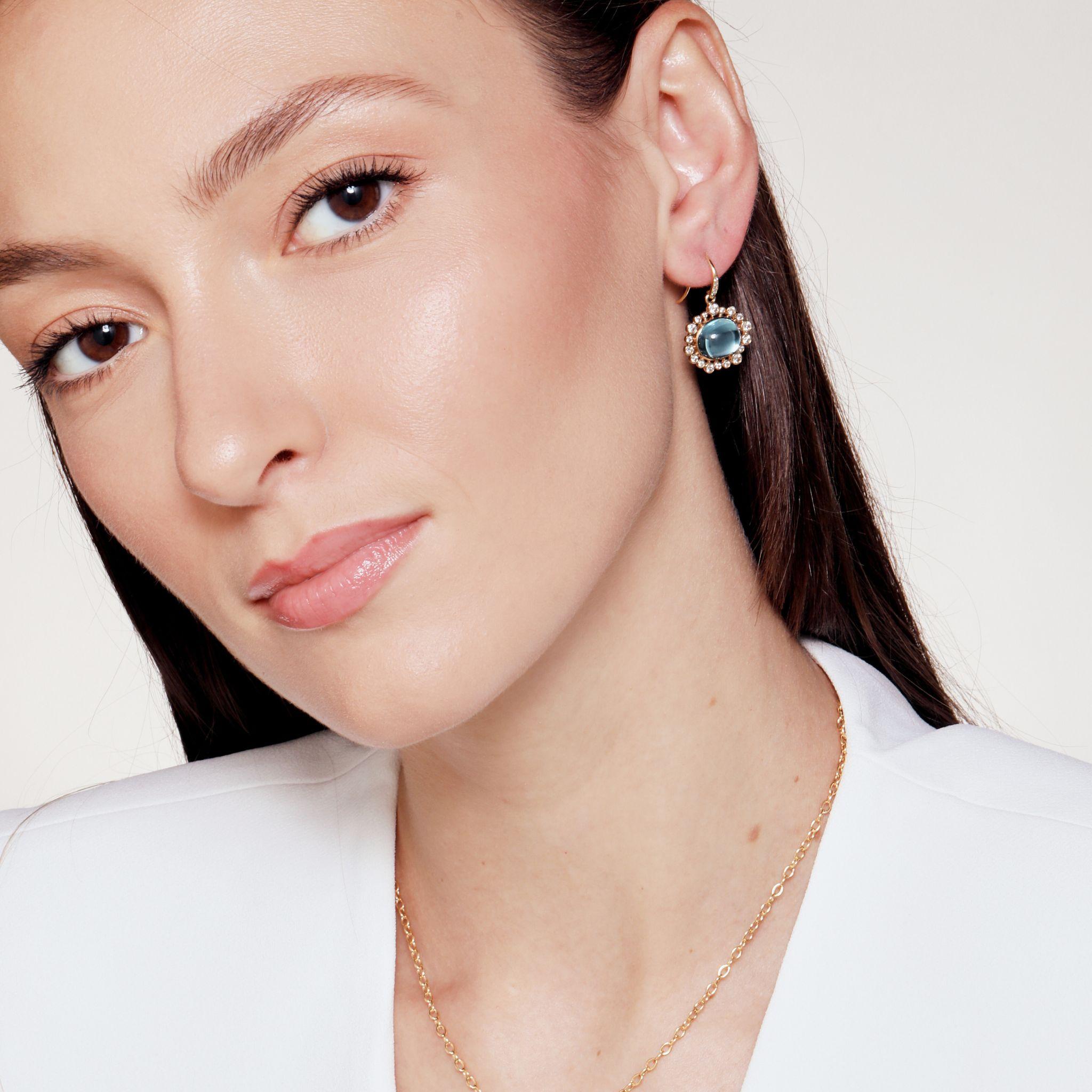 Pendientes de oro amarillo Syna Topacio azul con diamantes Contemporáneo en venta