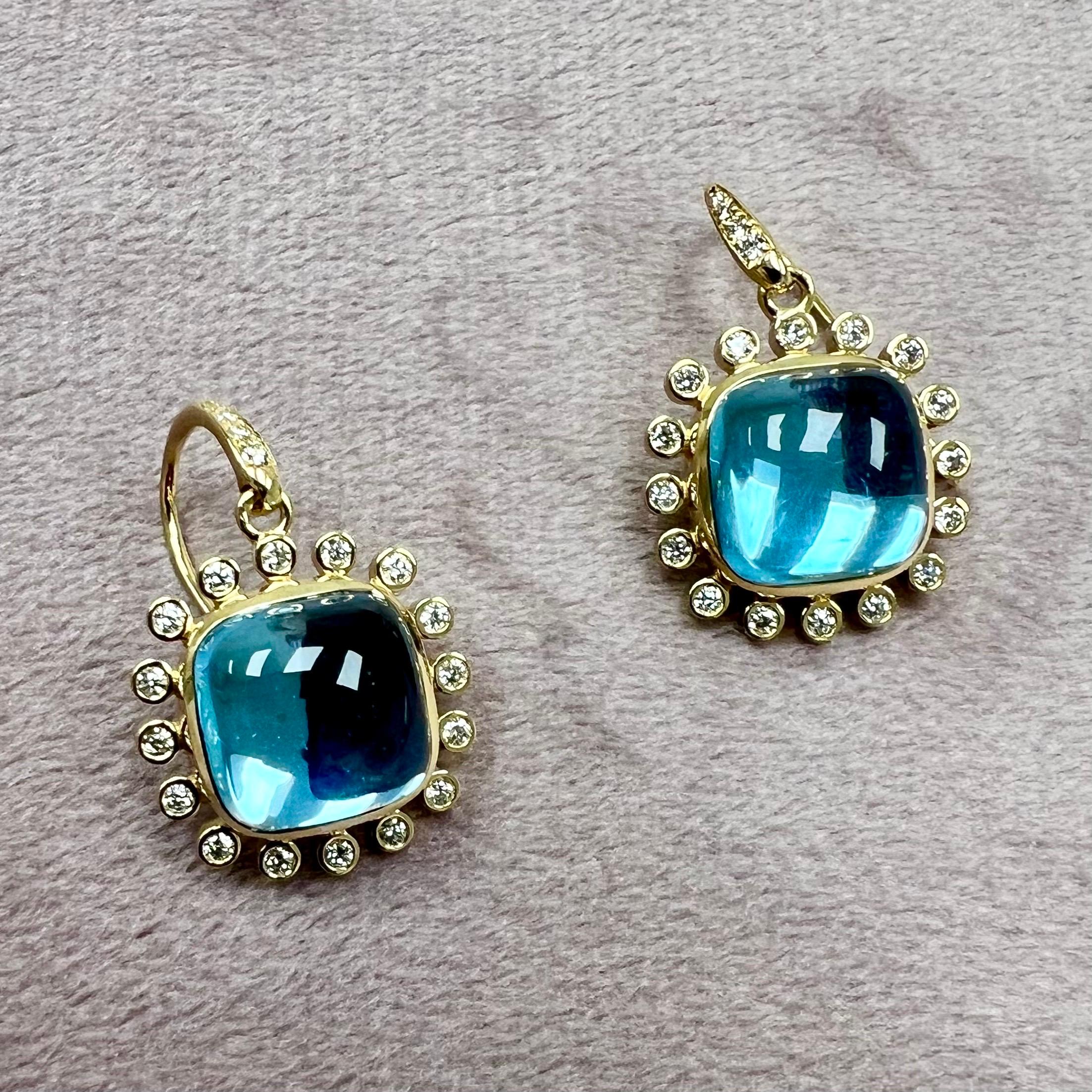 Syna Ohrringe aus Gelbgold mit blauem Topas und Diamanten im Zustand „Neu“ im Angebot in Fort Lee, NJ