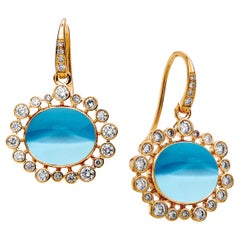 Syna Boucles d'oreilles en or jaune et topaze bleue avec diamants
