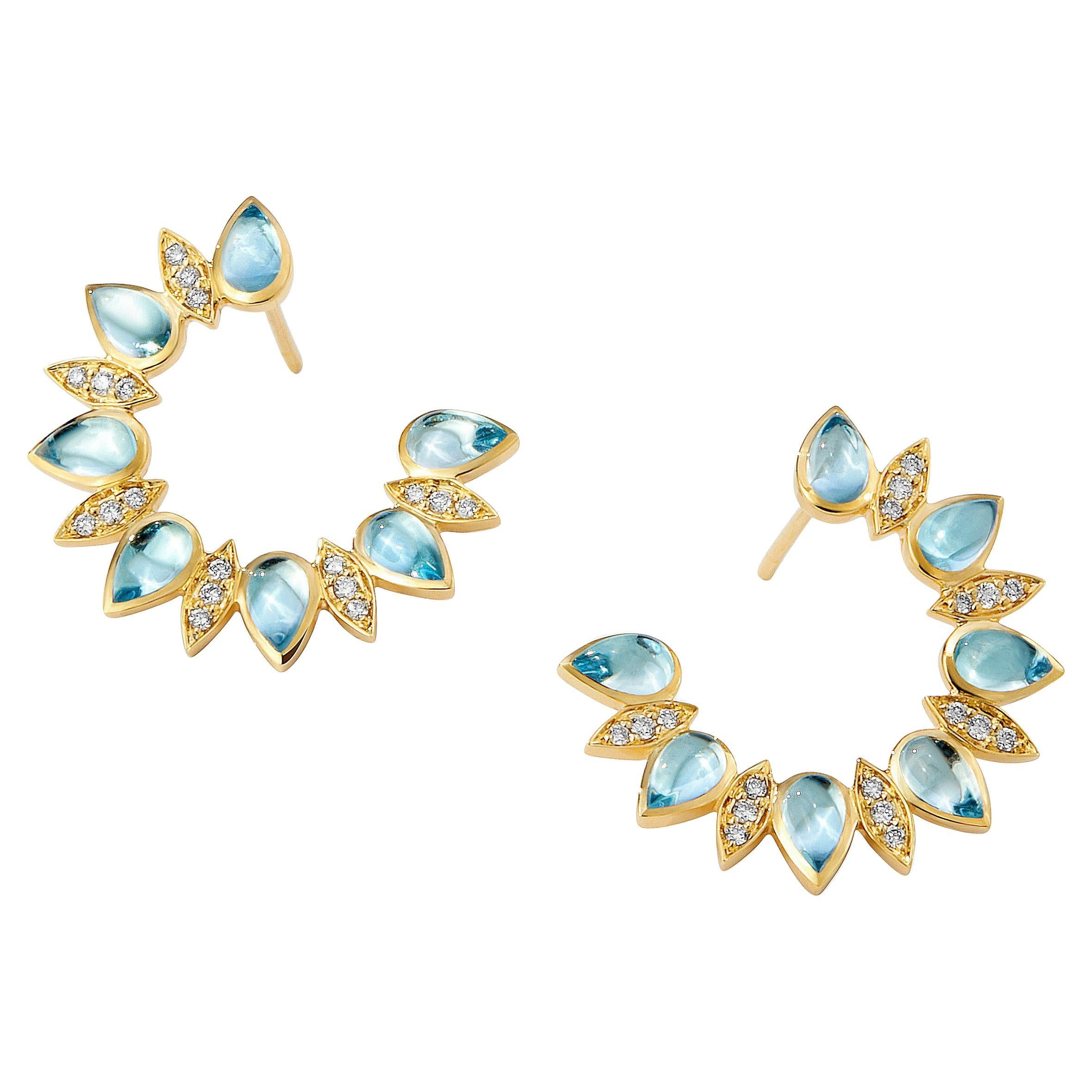 Syna Yellow Gold Blue Topaz Earrings with Diamonds For Sale