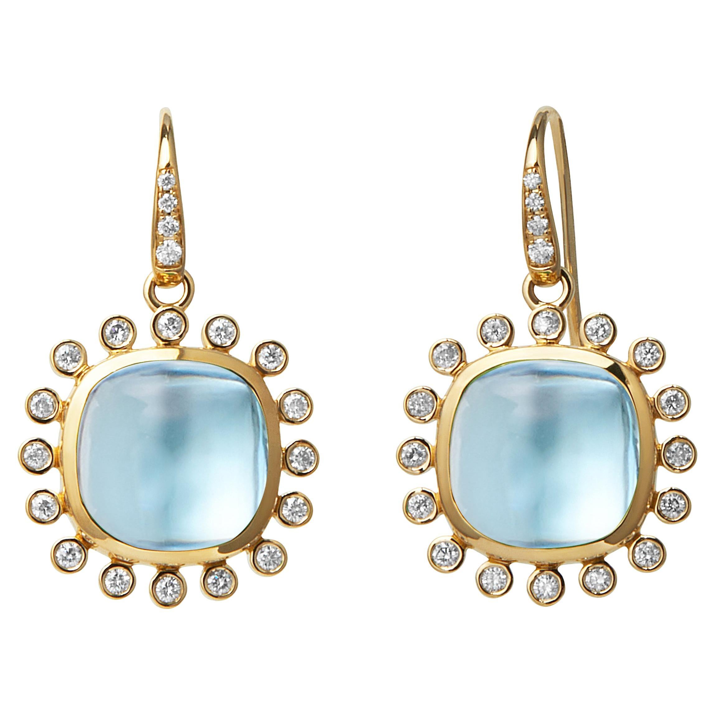 Syna Yellow Gold Blue Topaz Earrings with Diamonds