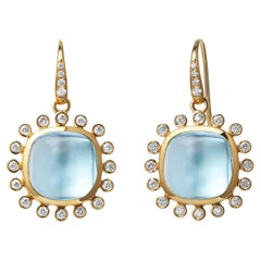 Syna Yellow Gold Blue Topaz Earrings with Diamonds