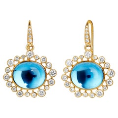 Syna Yellow Gold Blue Topaz Earrings with Diamonds