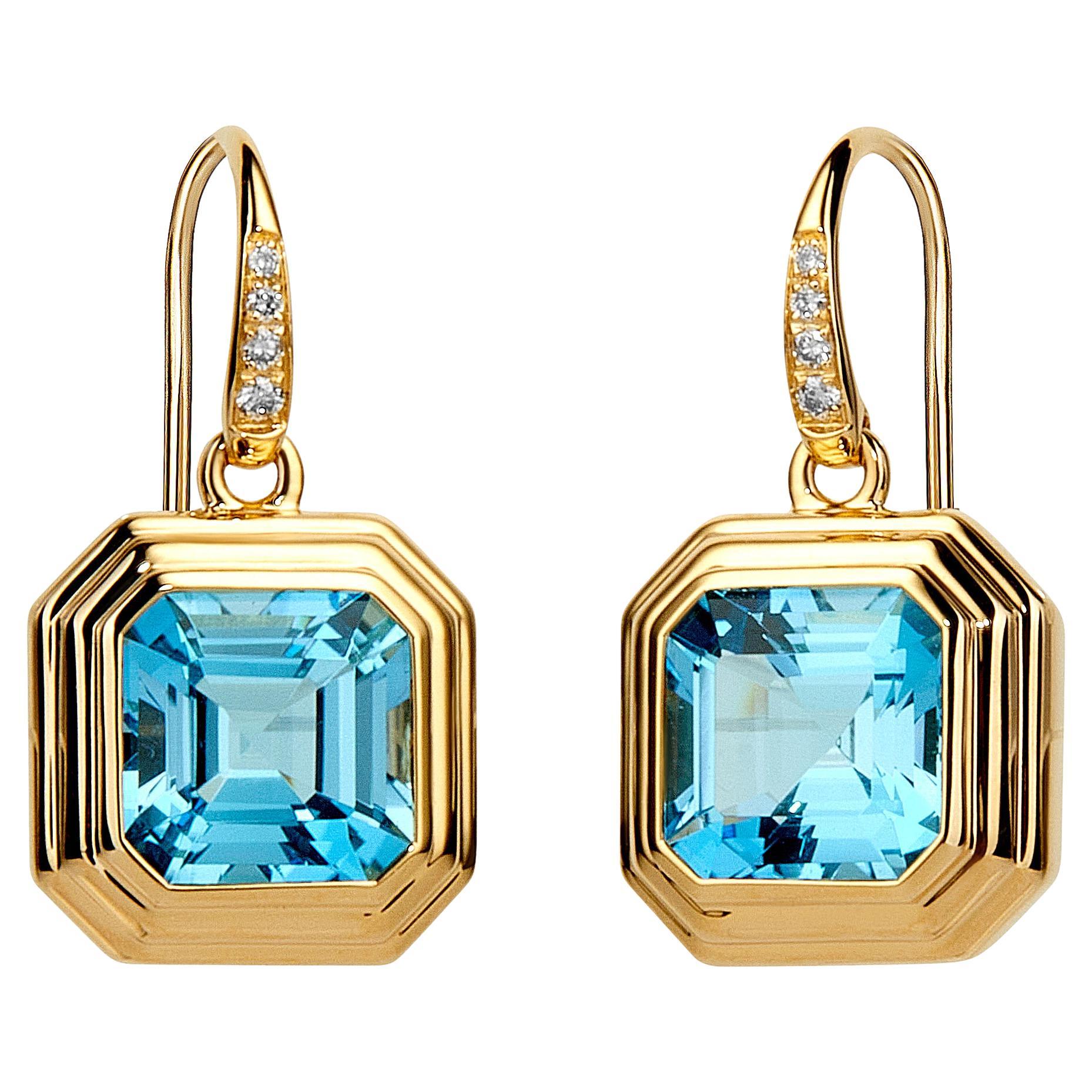 Syna Yellow Gold Blue Topaz Earrings with Diamonds