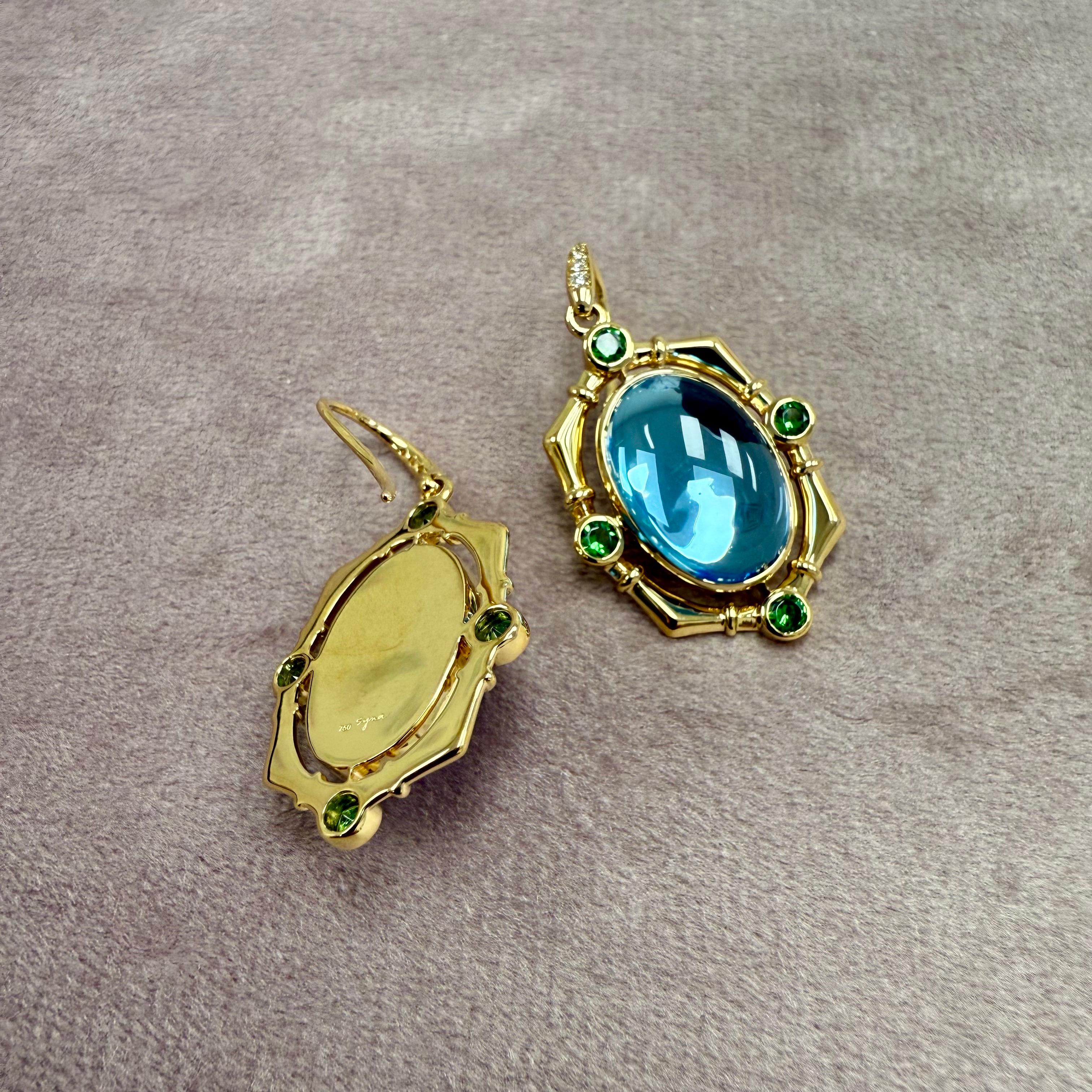 Orecchini Syna in oro giallo con topazio blu, tsavoriti e diamanti in vendita 3