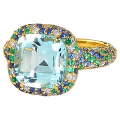 Syna Yellow Gold Blue Topaz, Emeralds, Sapphire and Diamond Ring