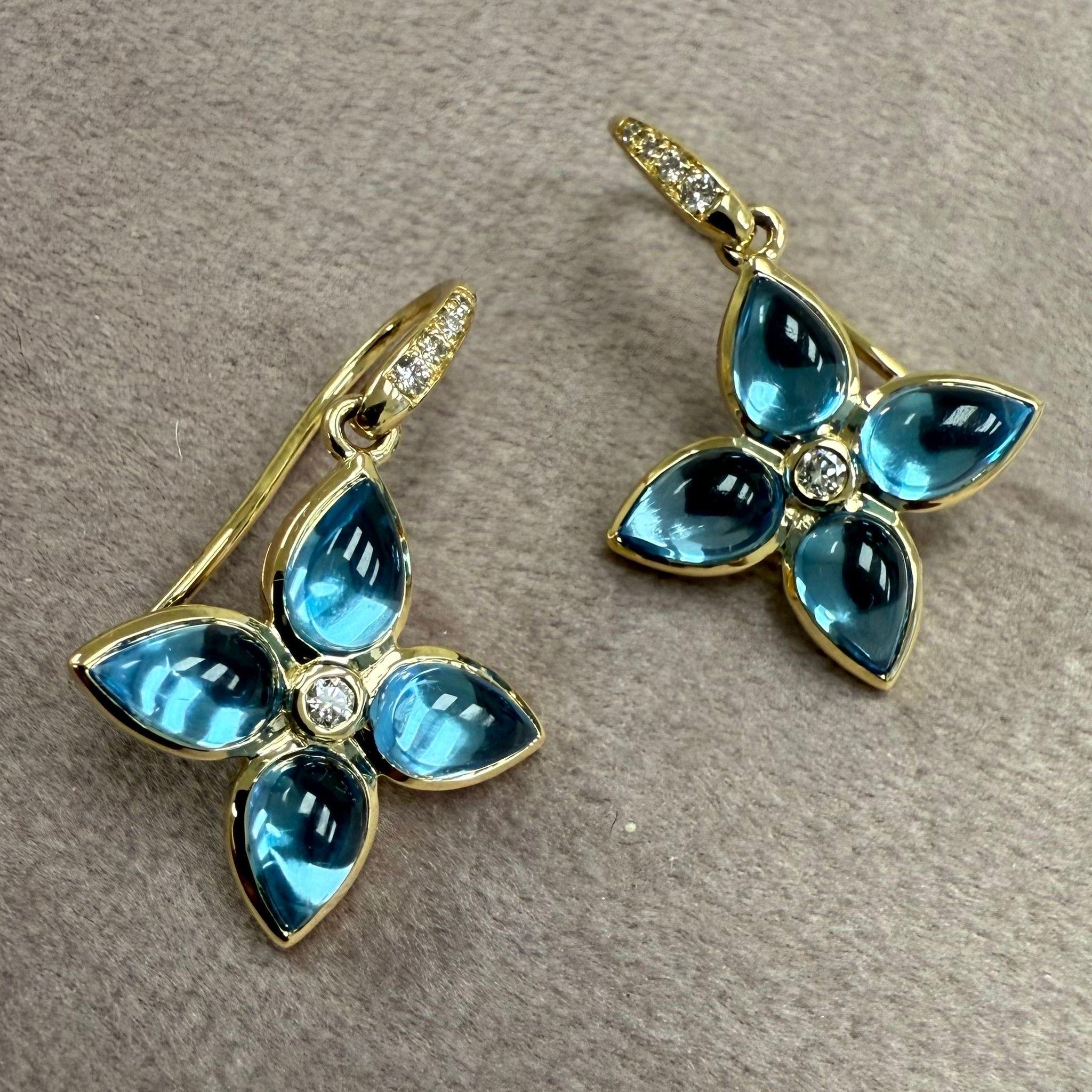 Orecchini Syna in oro giallo con fiori di topazio blu e diamanti in vendita 1