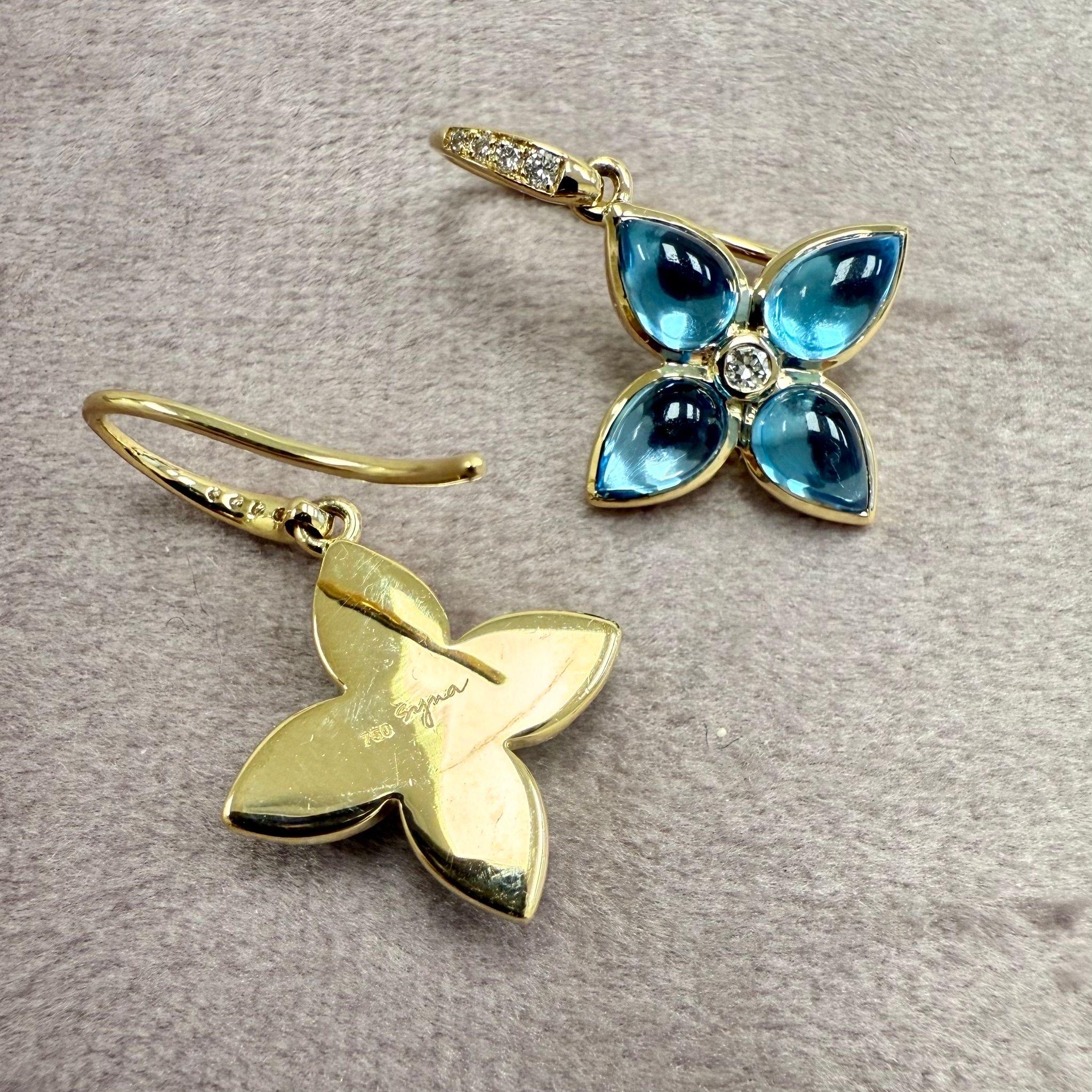 Orecchini Syna in oro giallo con fiori di topazio blu e diamanti in vendita 2