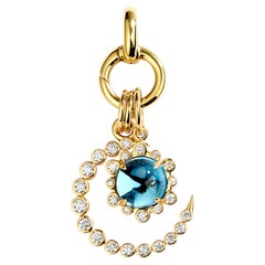 Syna Yellow Gold Blue Topaz Hex Charm and Crescent Charm with Diamonds