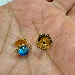 Syna Yellow Gold Blue Topaz Hex Earrings with Diamonds