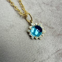 Syna Yellow Gold Blue Topaz Hex Pendant with Diamonds
