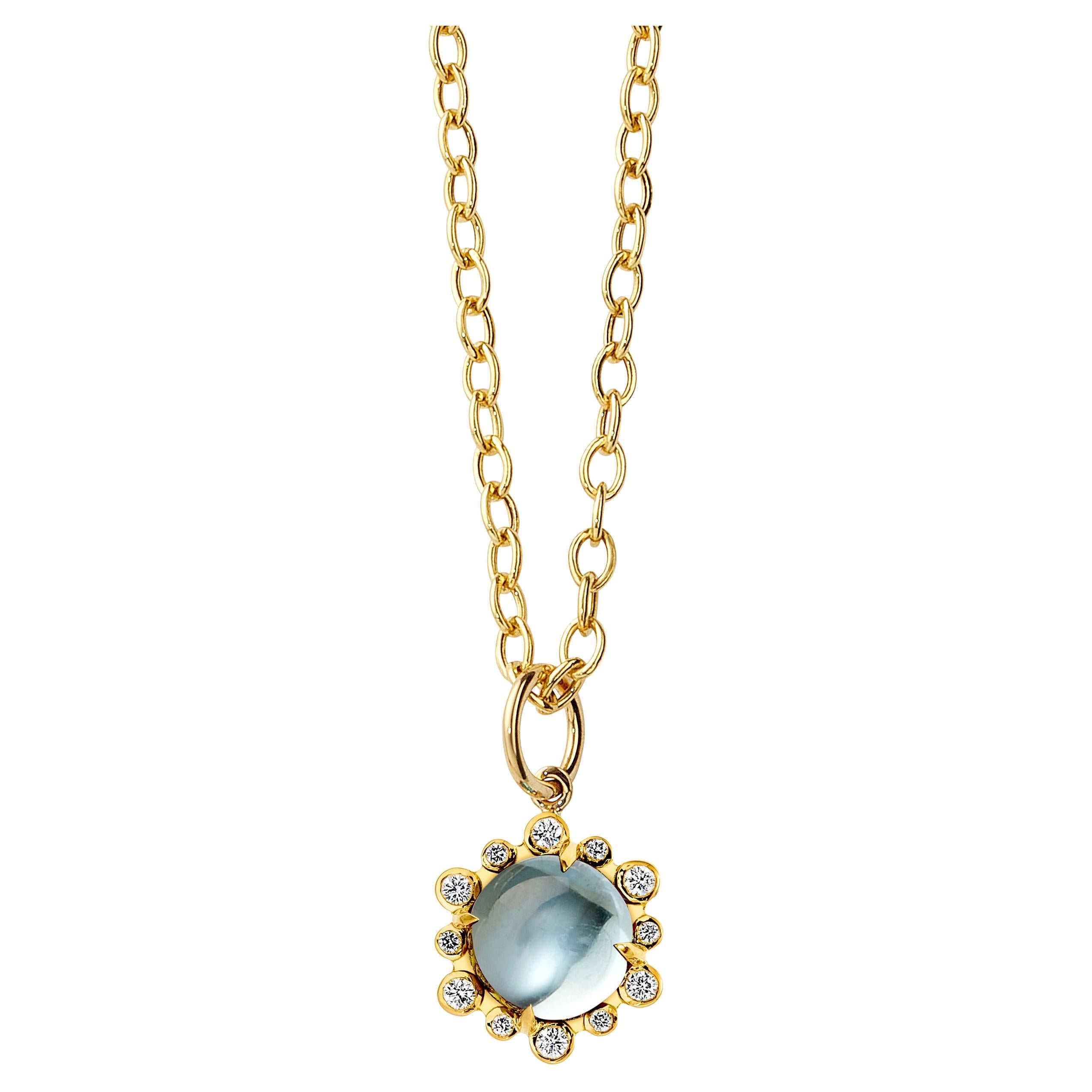 Syna Pendentif hexagonal en or jaune avec topaze bleue et diamants