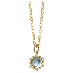 Syna Yellow Gold Blue Topaz Hex Pendant with Diamonds