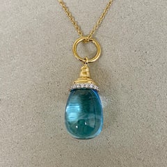 Syna Yellow Gold Blue Topaz Mini Drop Necklace with Diamonds