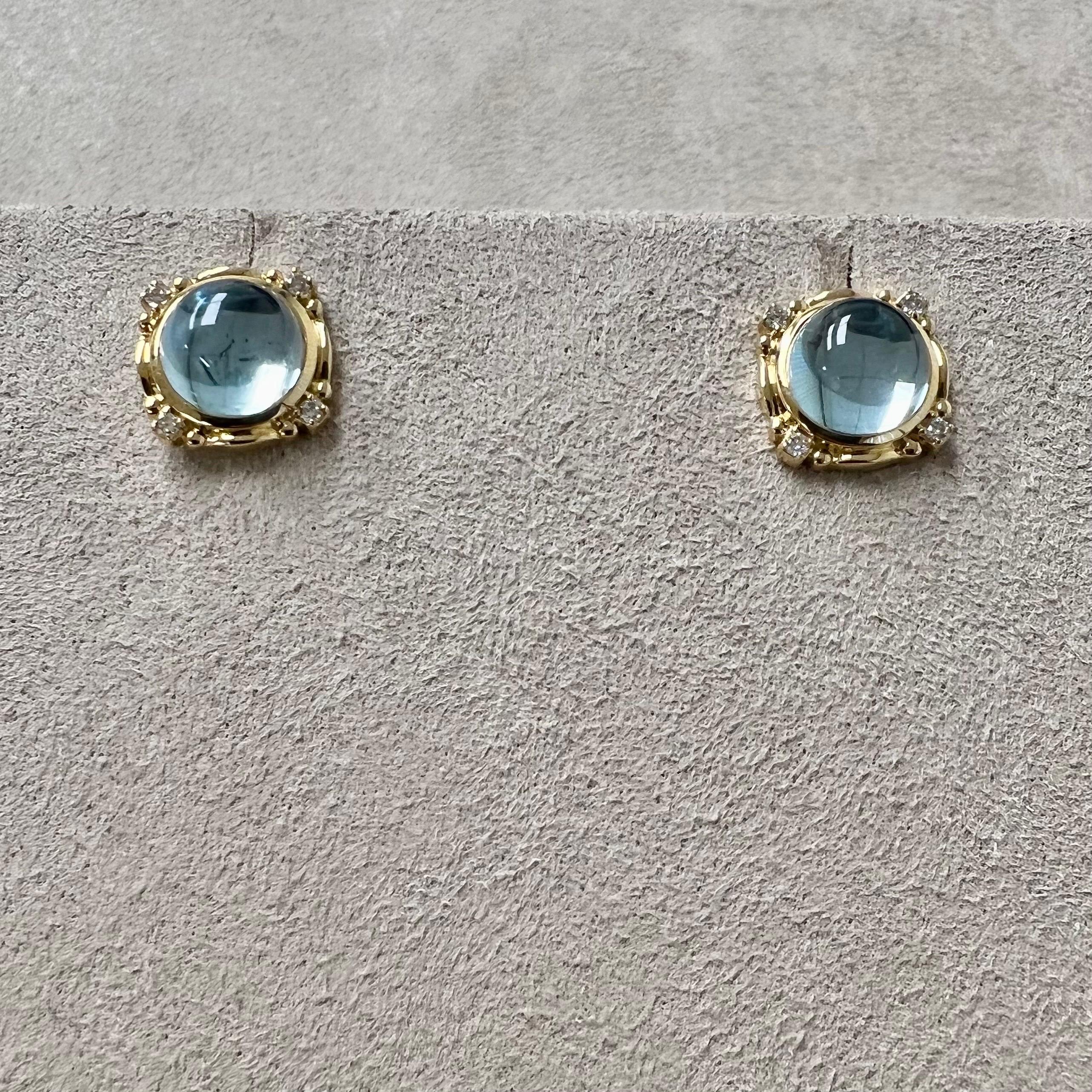 Contemporary Syna Yellow Gold Blue Topaz Mogul Earrings with Champagne Diamonds For Sale