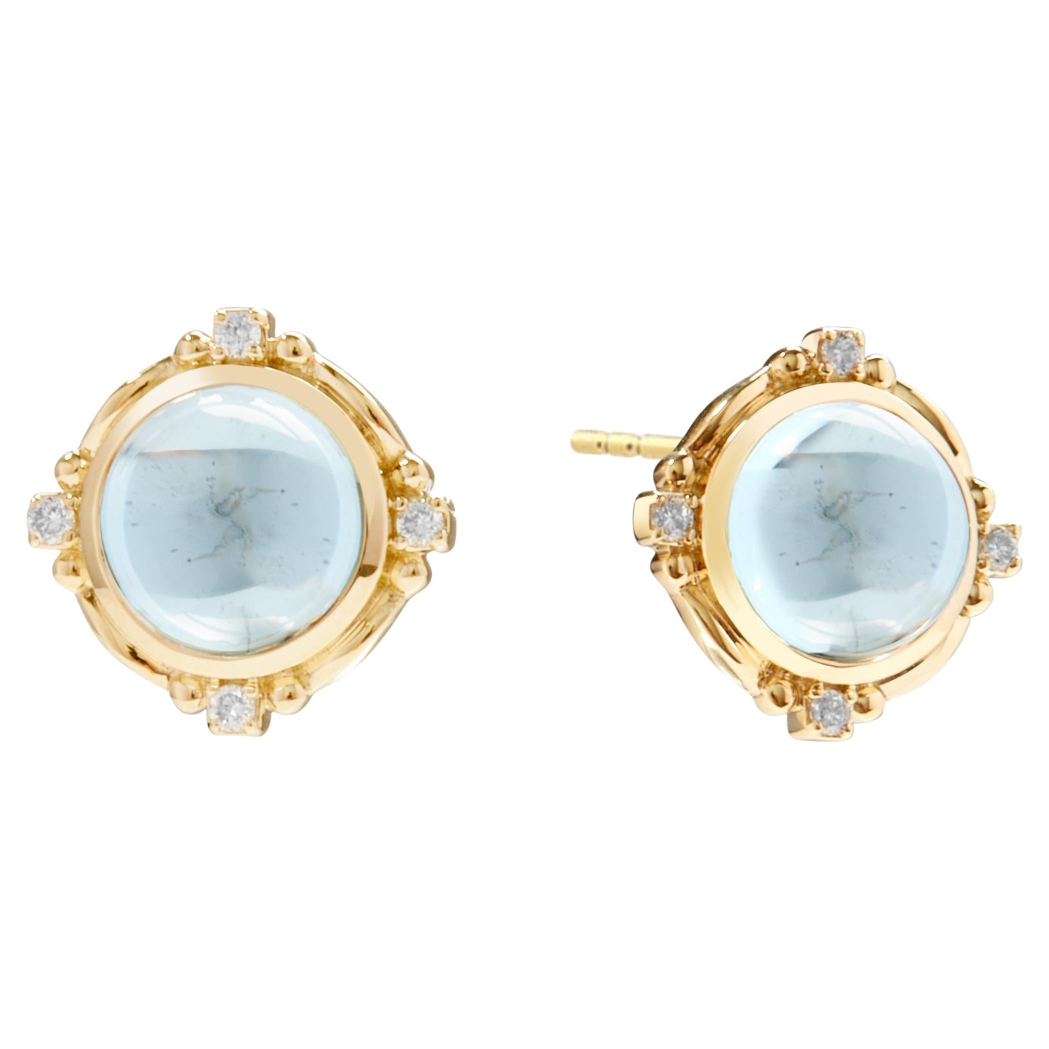 Syna Boucles d'oreilles Mogul Syna en or jaune, topaze bleue et diamants champagne