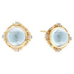 Syna Yellow Gold Blue Topaz Mogul Earrings with Champagne Diamonds
