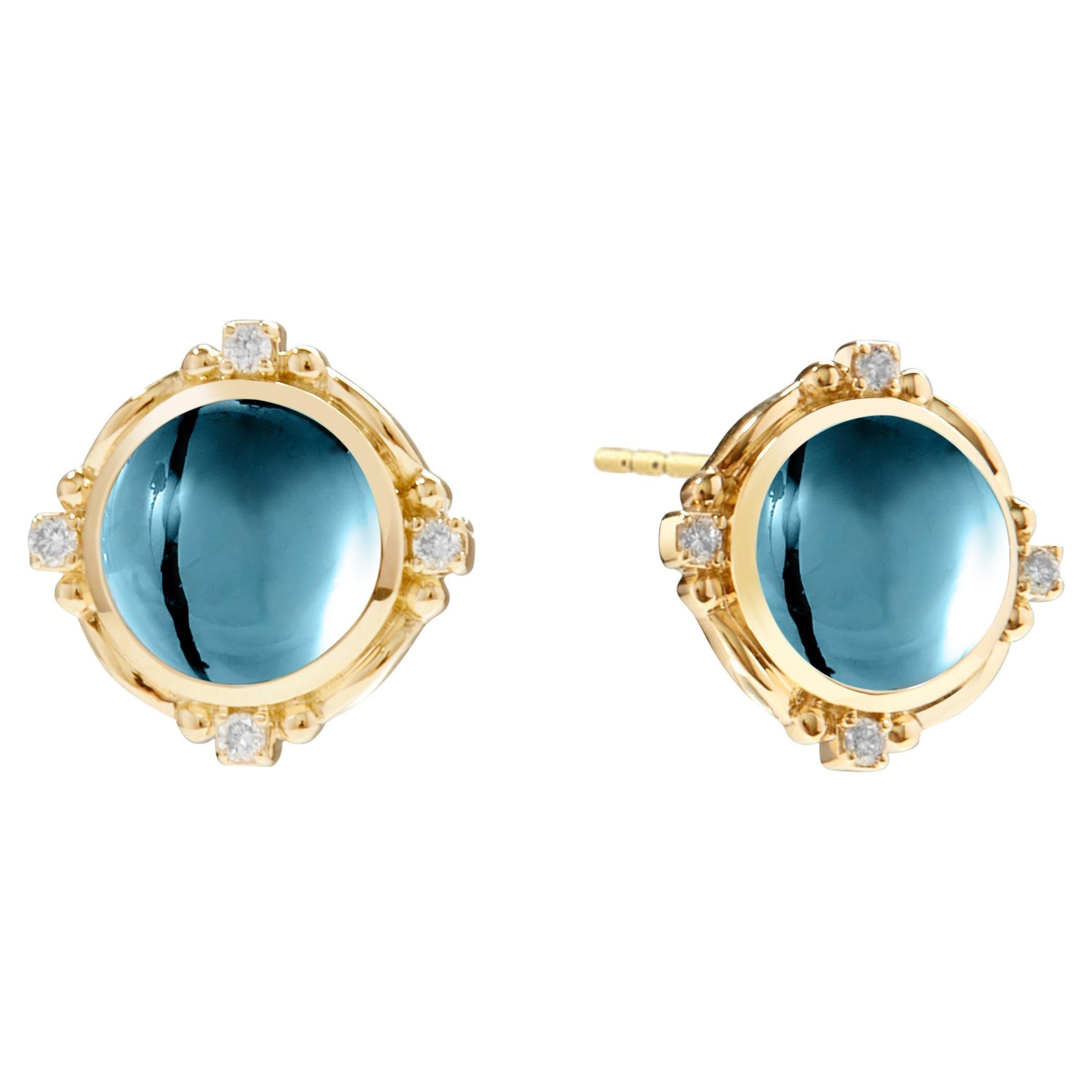 Syna Yellow Gold Blue Topaz Mogul Earrings with Diamonds