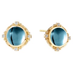 Syna Yellow Gold Blue Topaz Mogul Earrings with Diamonds