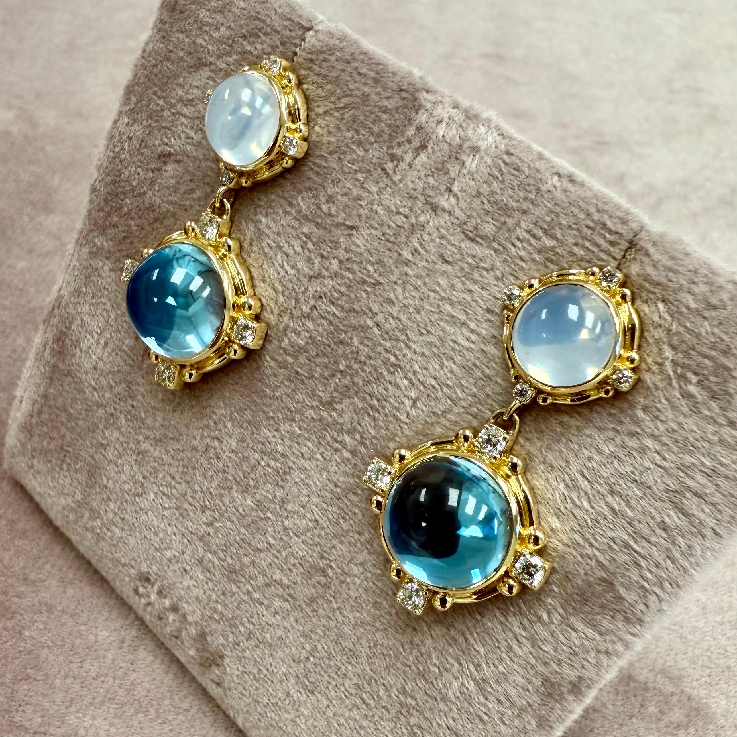 Contemporaneo Orecchini Syna in oro giallo con topazio blu, quarzo lunare e diamanti in vendita