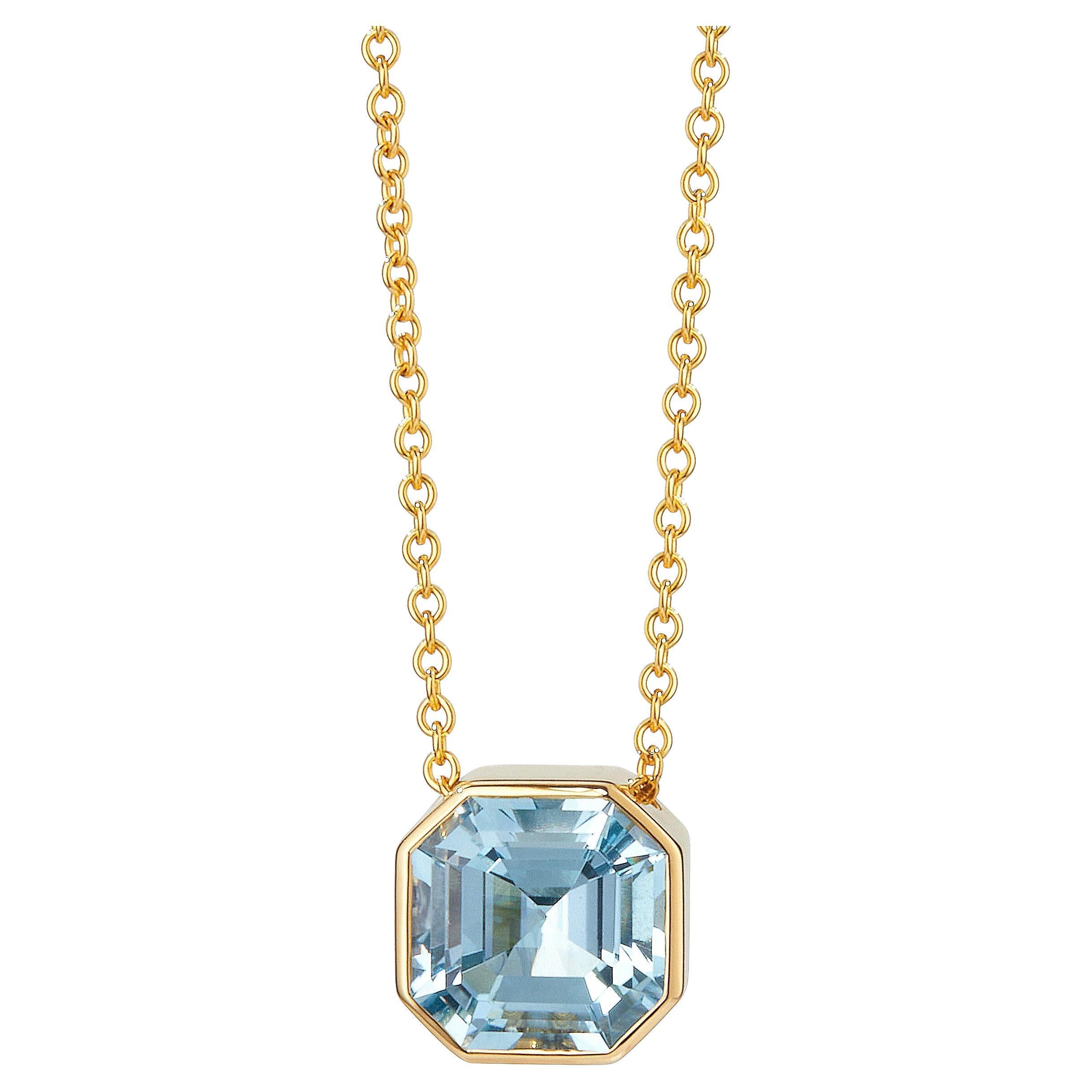 Syna Yellow Gold Blue Topaz Necklace For Sale