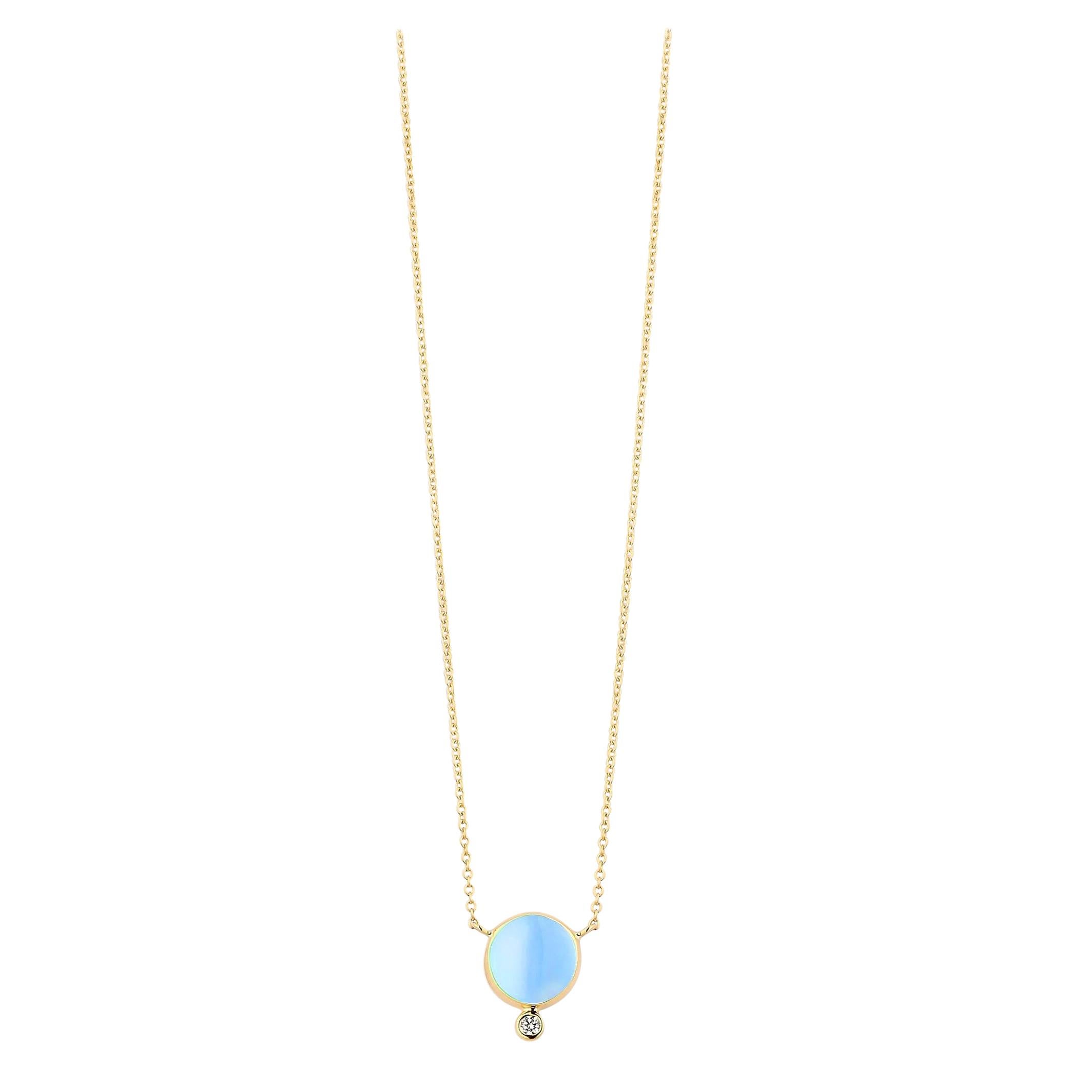 Syna Yellow Gold Blue Topaz Necklace with Diamond For Sale