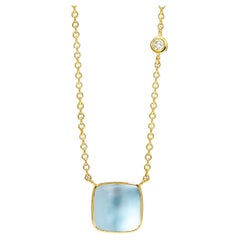 Syna Yellow Gold Blue Topaz Necklace with Diamond