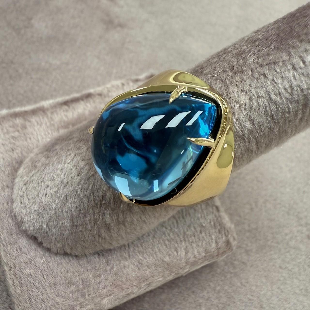 Mixed Cut Syna Yellow Gold Blue Topaz Pear Shaped Ring with Diamonds For Sale