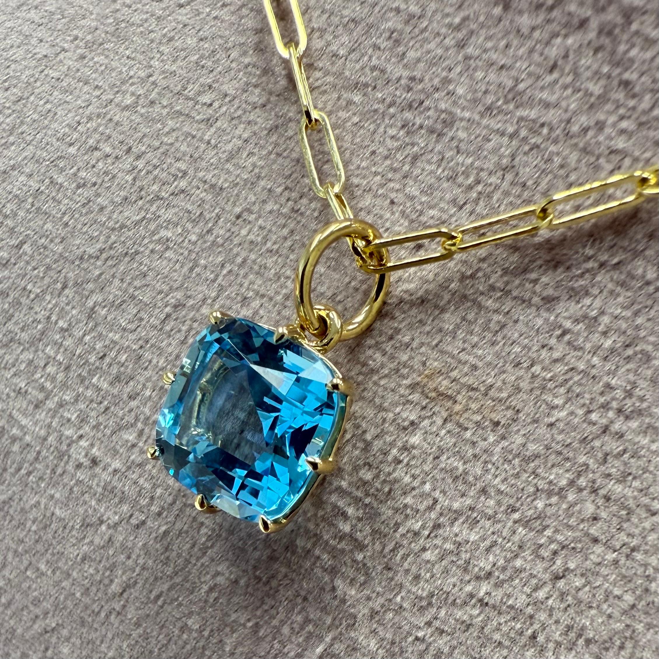 Contemporary Syna Yellow Gold Blue Topaz Pendant For Sale