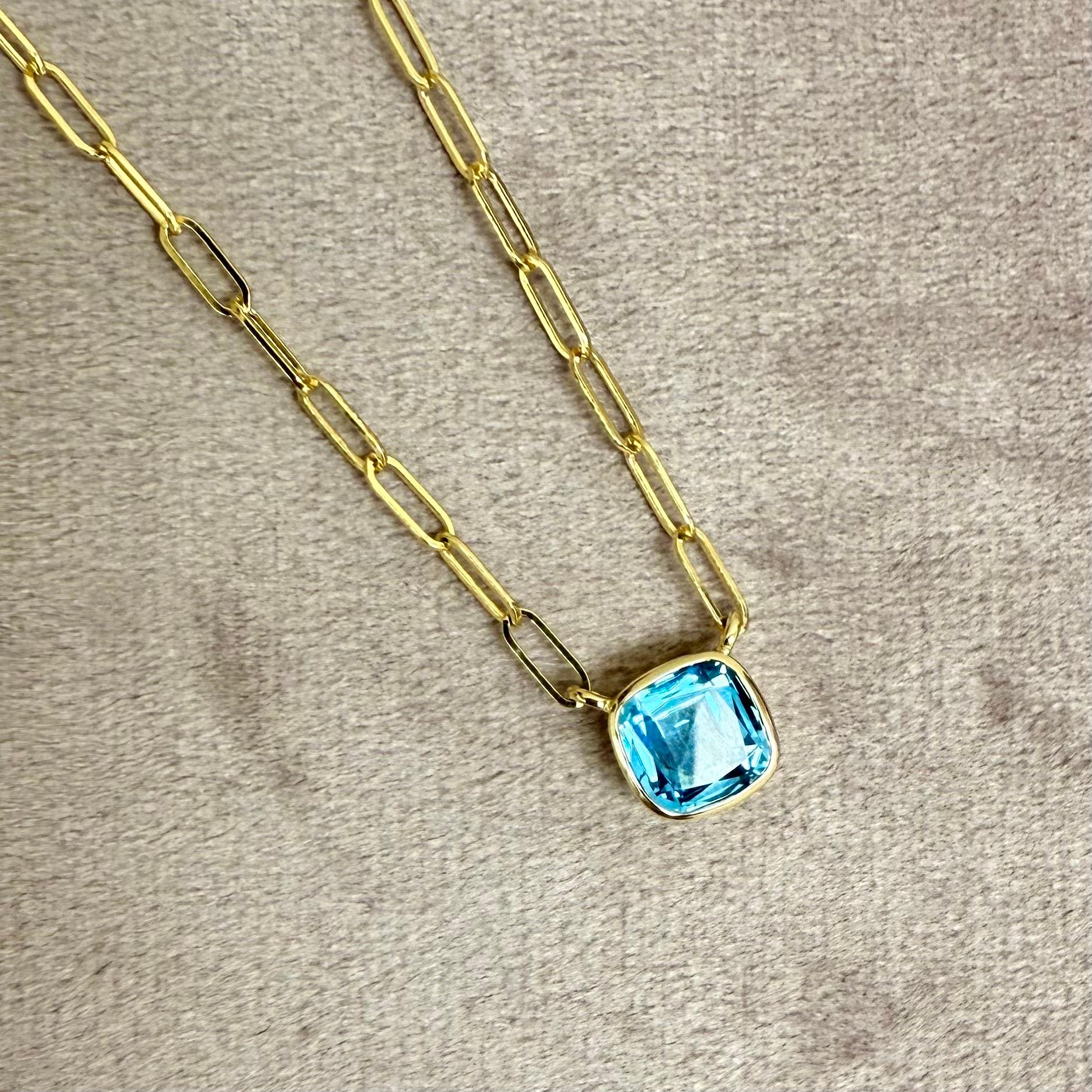 Contemporary Syna Yellow Gold Blue Topaz Pendant Necklace