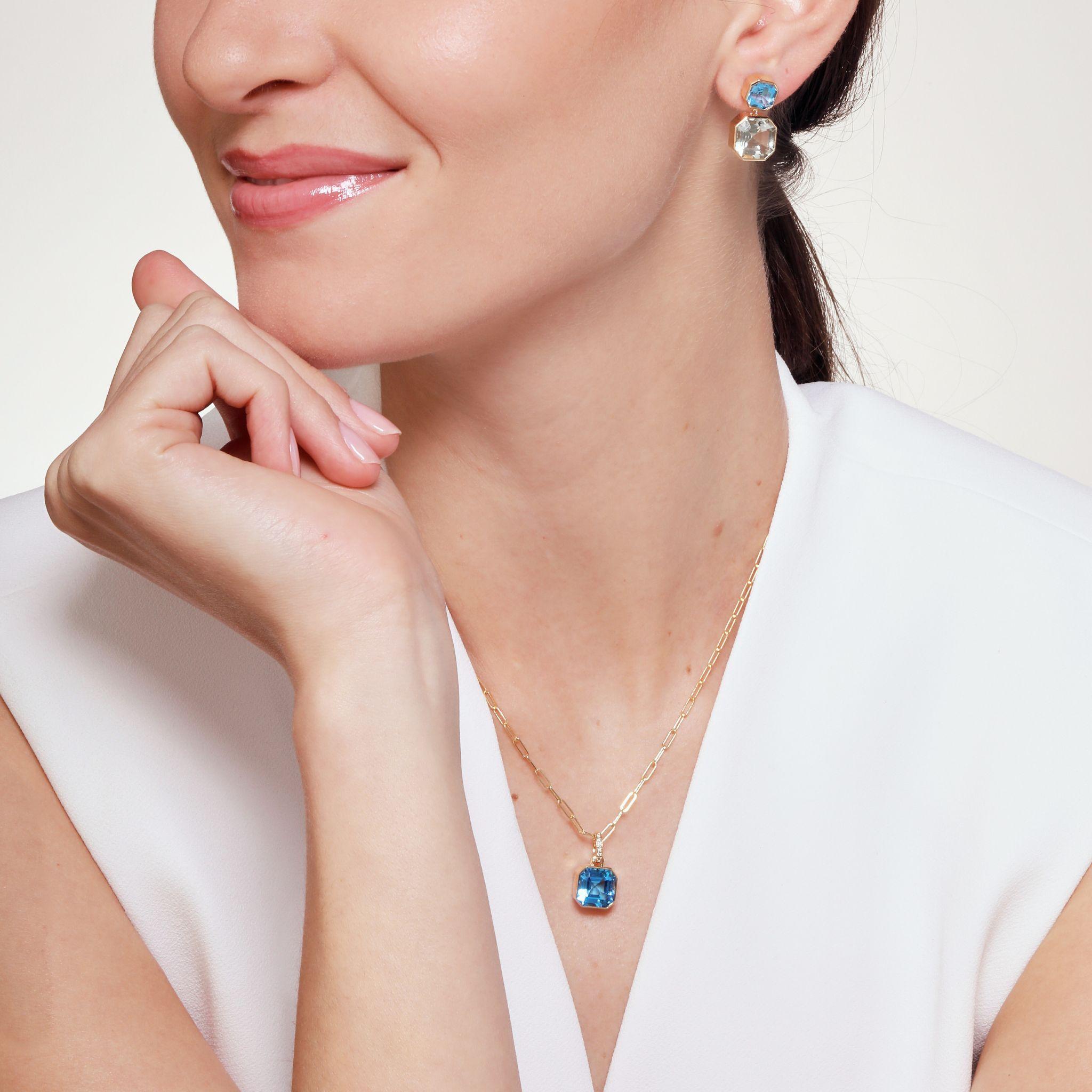 Syna Gelbgold Blautopas-Anhänger-Halskette mit Diamanten (Zeitgenössisch) im Angebot
