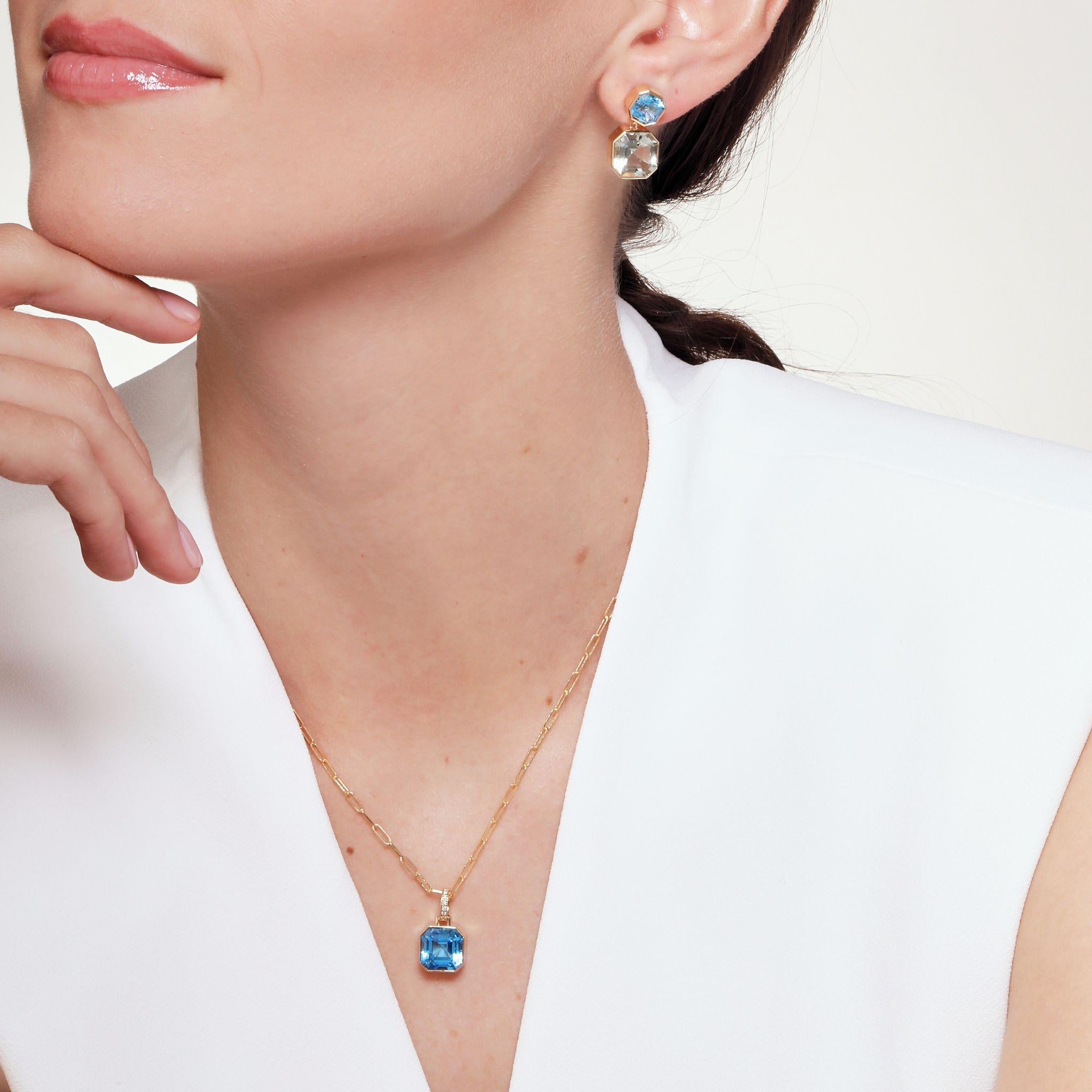 Syna Gelbgold Blautopas-Anhänger-Halskette mit Diamanten (Gemischter Schliff) im Angebot