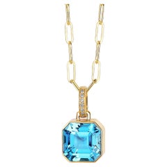 Syna Yellow Gold Blue Topaz Pendant Necklace with Diamonds